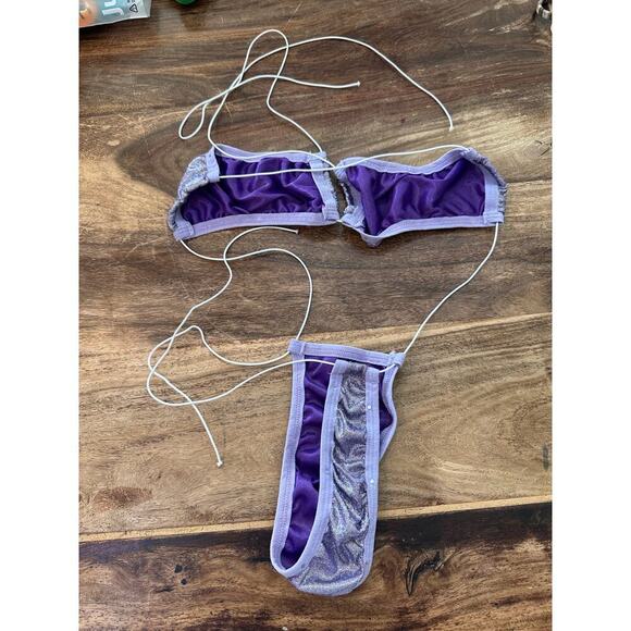 Vintage Purple Glitter string Swim Bikini performer dancer 2 Piece Set Size OS - Picture 4 of 4
